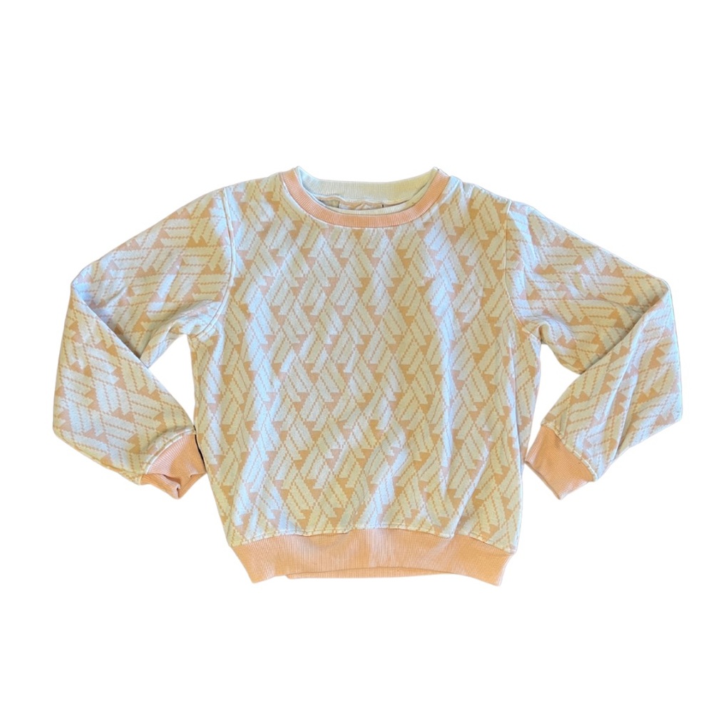 Goola Gong 1960s geometric shaped design pink and white sweater.